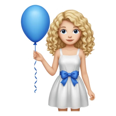 Woman curly long blonde with blue balloon, white dress sticker