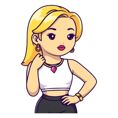 Full body white teenage girl with blonde hair, heavy makeup, big lips, crop top, gold jewelry and flashy choni style outfit sticker