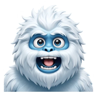 Cinematic Comical Yeti Portrait Emoji, with a cartoonishly exaggerated, fluffy figure in cool, frosty whites and icy blues, head tilted in an overly surprised expression with wide, comically sparkling eyes and a quirky, open-mouthed grin, simplified yet hilariously detailed, glowing with a soft frosty outline capturing the meme-worthy fun of a yeti in playful shock! sticker