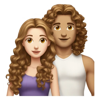 White girl with long brown hair and white guy curly brown hair sticker