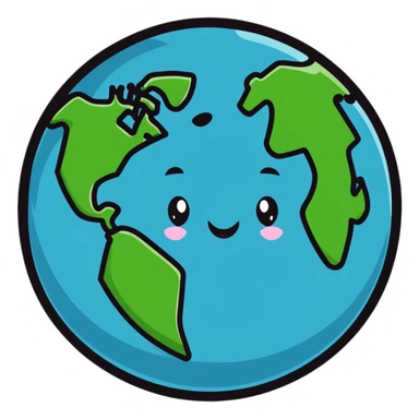 A colorful Earth globe with continents, oceans and a cute face sticker