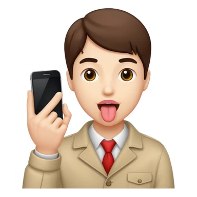 Person sticking out tongue and holding up hand phone sticker