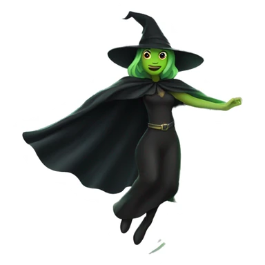Flying green witch with black cape sticker