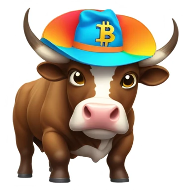 Bull ready to charge wearing bitcoin hat sticker