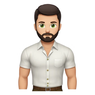 Man with a short full beard, Styled hair, Best looking man in the planet, onepiece style dark hair, green eyes, more realistic style more maskulin. Wearing a white formal shirt, first buttons open macho style, muscular

 sticker