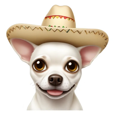 White chihuahua with dark brown spots wearing a sombrero sticker
