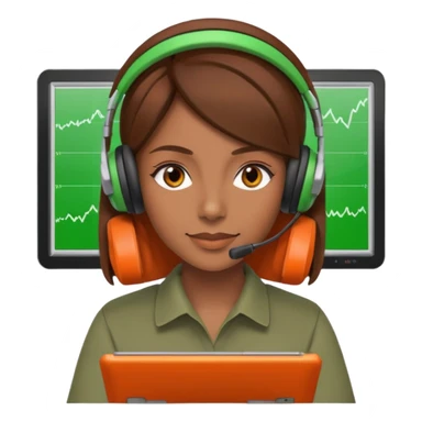 woman, brown hair, wearing a headset. she is controling limits on screen: green = ok, orange = bald überschritten, re = limite überschritten sticker