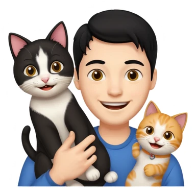 excited guy with a cat, black hair sticker