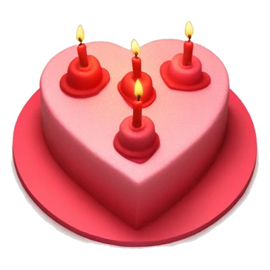 Red primarily colored heart shaped birthday cake, top view, 4 candles sticker