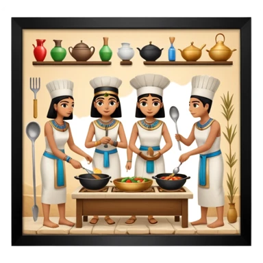 ancient Egyptian cooking scene in hieroglyphic style sticker