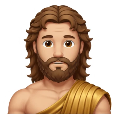 Hercules from The Olympians with long brown wavy hair and beard, bronze toga sticker