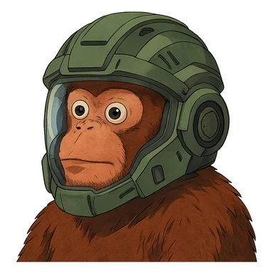 the image is the icon for a videogame insta-use item, it is armor [open face combat helmet] - futuristic cyberpunk -ready to equip-  it is master craftsmanship [ unequipped item ], except it's the monkey from the "neuron activation" meme sticker