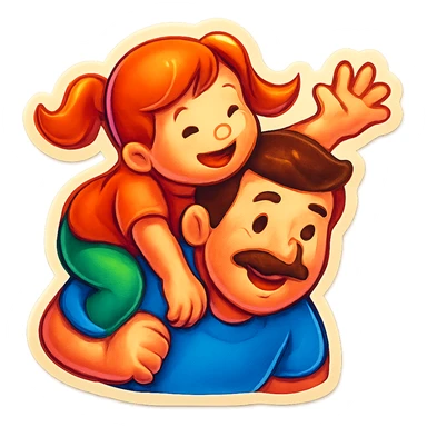 dad and daughter, sticker style, playful and heartwarming sticker