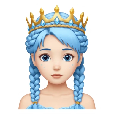 braided hair ice princess with ice crown, blue hair sticker