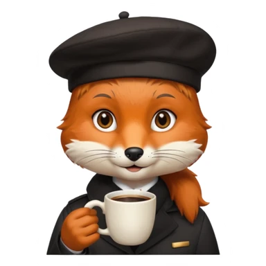 Fox in beret holding coffee cup sticker