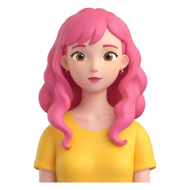 Emoji of a girl inspired by Fluttershy, with flowing pink hair, yellow top, and a gentle, caring face sticker