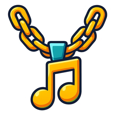 gold chain with music note pendant blending hip-hop and gaming vibes flashy eye-catching style streaming community badge sticker