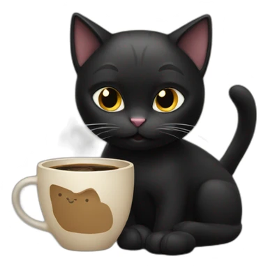black cat drinks cofee sticker