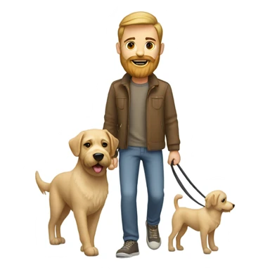 Bearded man taking his short hair beige dog for a walk  sticker