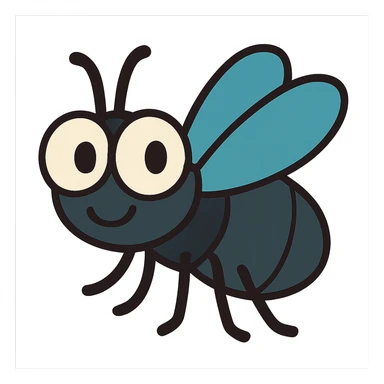fly, cartoon style, friendly look sticker