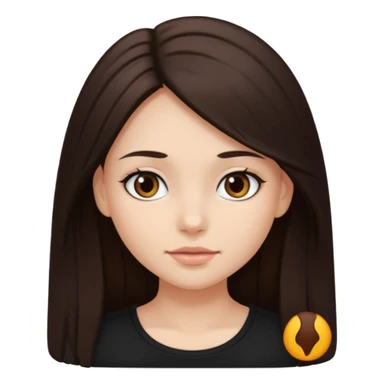 Make an emoji of a girl with dark brown long hair and dark brown eyes wearing a black top sticker