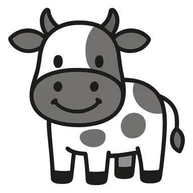 smiling cow, 2d flat monotone, icon style, abstract, reduced to essential shapes sticker