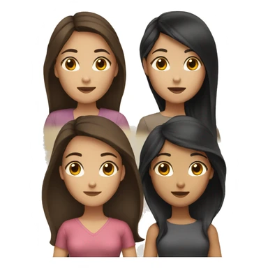 3 women, 2 black with dark hair, brown eyes, 1 asian woman, long brown hair, brown eyes sticker