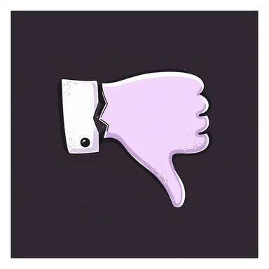 thumbs down emoji in chalk style, soft lilac color palette, rough doodle-like texture, drawn with pastel chalk on a dark surface, aesthetic and emotional Telegram channel, broken cracked thumb for extra emotion sticker