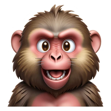 Cinematic Comical Baboon Portrait Emoji, Head tilted dramatically with an exaggeratedly amused expression, featuring a strikingly textured Fur of deep browns with wide, expressive eyes filled with playful disbelief, Simplified yet hilariously expressive features, highly detailed, glowing with a slightly sassy glow, high shine, dramatic yet playful, stylized with an air of cheeky mischief, bright and endearing, soft glowing outline, capturing the essence of a spirited and over-the-top baboon, so meme-worthy it feels like it could chatter its way into internet fame instantly! sticker