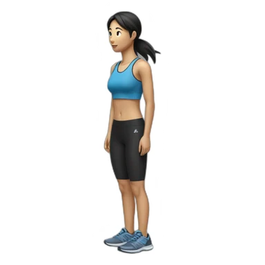 female asian runner with black short， side view，full body sticker
