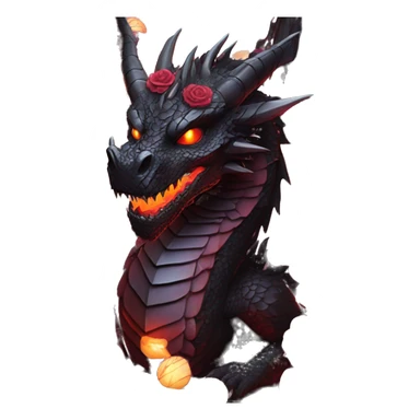 Black dragon breathing red flames, covered in thorned roses, surrounded by lanterns candles and fairy lights sticker