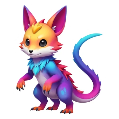 Vibrant colorful-gradient anime-styled edgy cool badass cute random Fakémon-creature, with random markings, full body sticker