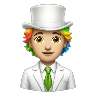 Posh-boy-with-white-suit-and-green-eyes-and-rainbow-unicorn-hat sticker