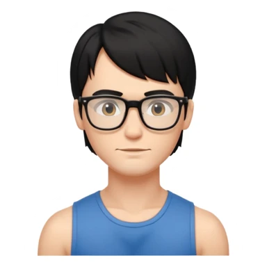 Beautiful thin guy, fair skin, glasses, and a short black mullet hairstyle, thin and muscled sticker