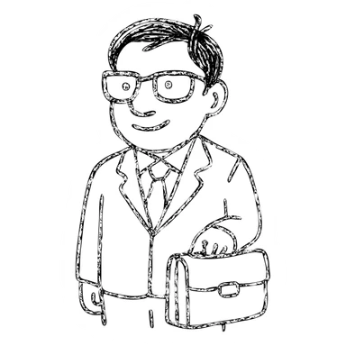 Indian finance bro with glasses, holding a briefcase, hand drawn outlined icon sticker