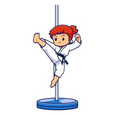 redhead martial artist with red hair doing a jiu jitsu pose while pole dancing sticker