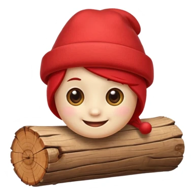 reate a small, clean and expressive emoji in the style of Discord emojis, featuring the Catalan ‘Cagatió’ (Tió de Nadal). The emoji should show a cute wooden log with a friendly smiling face, wearing the traditional red ‘barretina’ hat, with small simple legs sticker