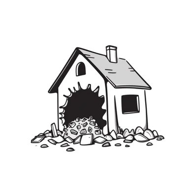 a house destroyed to the ground sticker