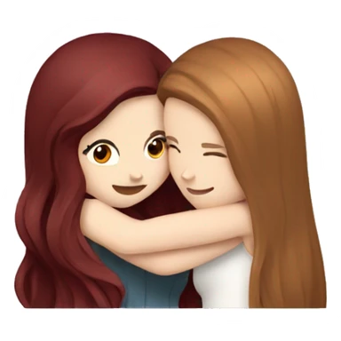 white girl with brown hair hugging white girl with long burgundy hair sticker