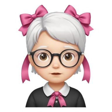 white haired little baby with glassess and ribbon on hair sticker