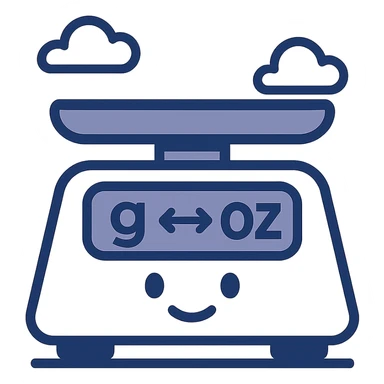 icon for grams to ounces, featuring a digital scale and both 'g' and 'oz' symbols, minimalist, flat design sticker