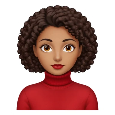 30 yr iranian woman dark brown hair curly wavy short hair, red turtle neck sweater, very thick eyebrows sticker