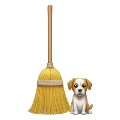 Broom with a dog head sticker