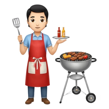 man cooking barbecue full-body black hair light brown skin sticker