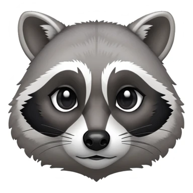 Cinematic-Noble-Raccoon-Portrait-Emoji – Poised and confident, with a sturdy build and a beautifully textured fur of silver-grey accented by dark black facial markings, deep-set, cute big black eyes, simplified yet sharp and sophisticated zoom out to show shoulders sticker