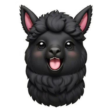 Cinematic Cute Yawning Black Alpaca Portrait Emoji, Head tilted slightly with a dramatic, wide-open yawn, showcasing a soft, plush jet-black fleece with gently drooping ears, round dark eyes barely open in drowsy contentment, Simplified yet irresistibly adorable features, highly detailed, glowing with a soft, cozy glow, high shine, relaxed yet expressive, stylized with a touch of whimsy, bright and endearing, soft glowing outline, capturing the essence of a sleepy yet affectionate alpaca, so drowsy it feels like it could stretch out of the screen and curl up for a nap! sticker