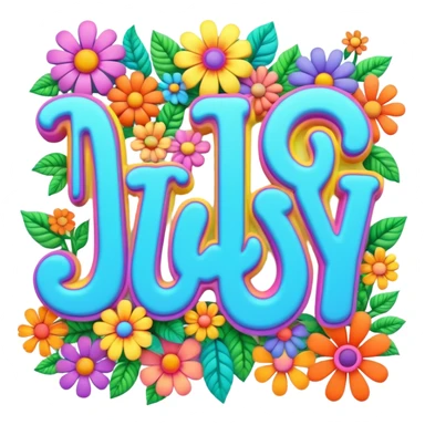 3D, gothic style psychedelic colored word Jay with hippie style flower border sticker