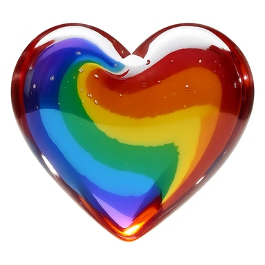 A photorealistic realistic glass heart filled with rainbow pride colors, isolated with no background, background removed. sticker