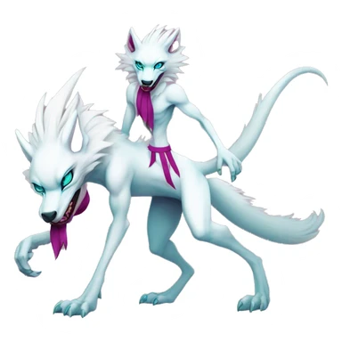 White elegant beautiful natural cute badass epic anthro modern albino sergal-vernid-Fakémon with cyan mane and magenta eyes with cyan edgy stripes, anthropomorphic, two-legged, digitigrade, full body sticker