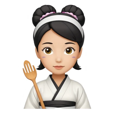 japan mom with black bun wearing white hom kimono and white apron sticker